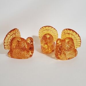 Set of Williams Sonoma Orange Glass Turkey Taper Candle Holder